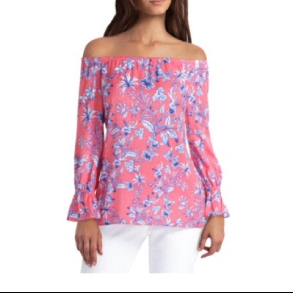 NWT Gigi Parker Blue Pink Floral Off-Shoulder Top Size Medium - Picture 2 of 9